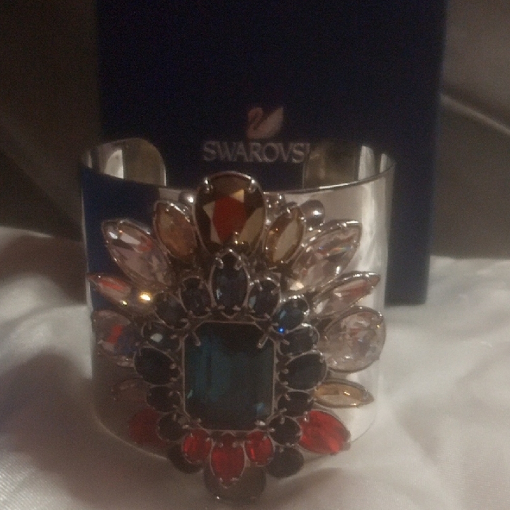 Swarovski Silver Bracelet with Red and Blue Crystals